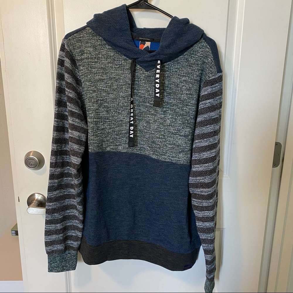 Scotch & Soda The Peaks Blue Gray “A Great Day Everyday” Hoodie, Size Large
